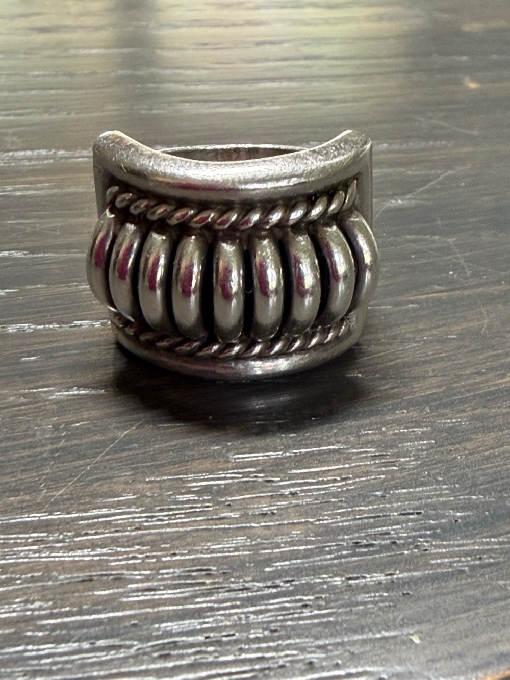 Vintage signed TC sterling silver wide ribbed statement cigar band ring-size 8.5